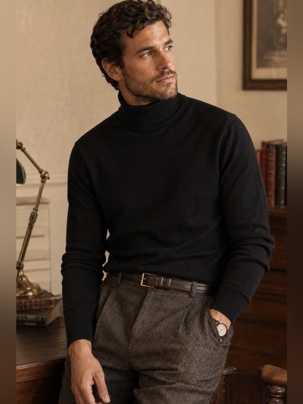 Club room 100% merino wool black turtle neck sweater